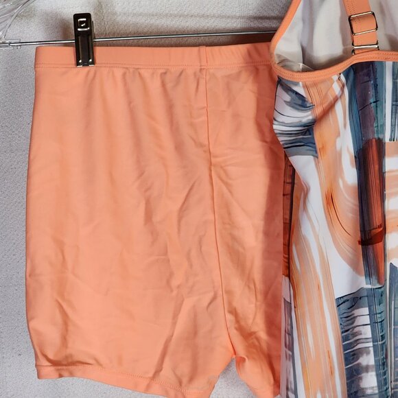 Rotita Peach Grey White Geo Print Poly Elastan Double Adj Strap Tankini Set Sz S - Picture 11 of 16